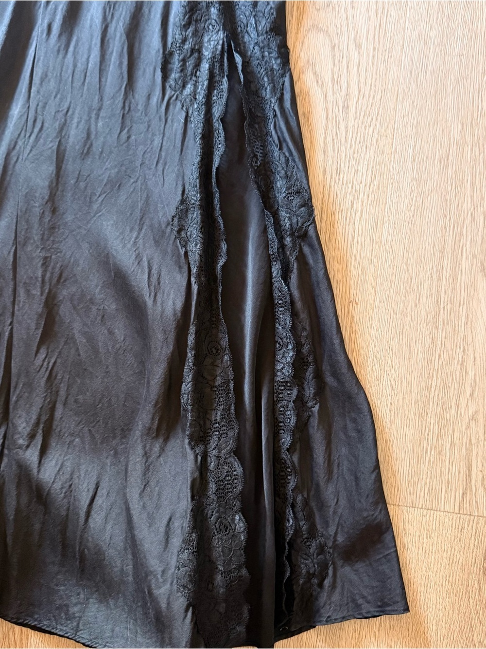 Vintage Victoria's Secret black maxi silk dress with lace trim and slit - Picture 4 of 8